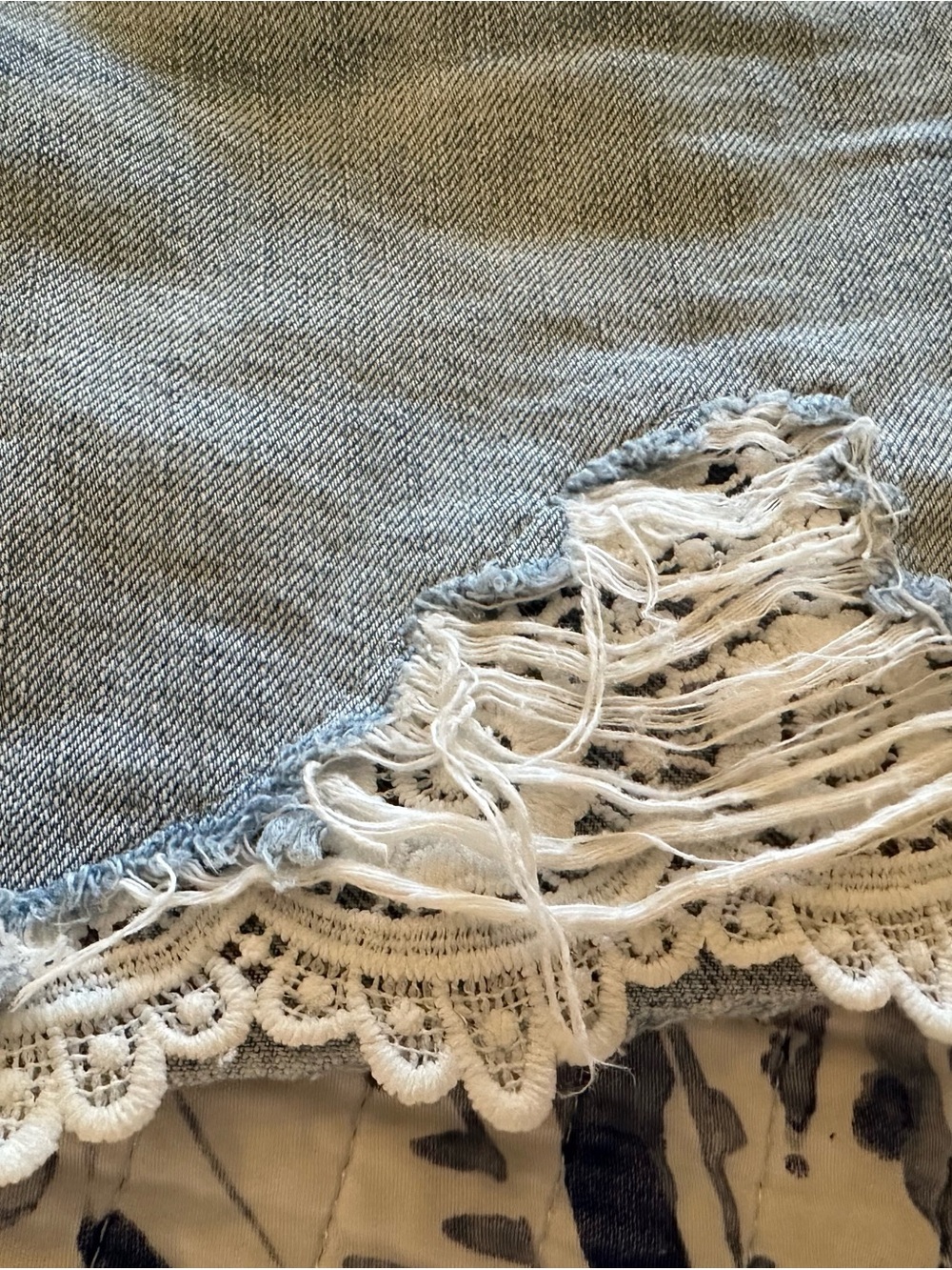 American Eagle Outfitters Light Blue Denim Mini Skirt w White Cotton crochet hem - Picture 7 of 11